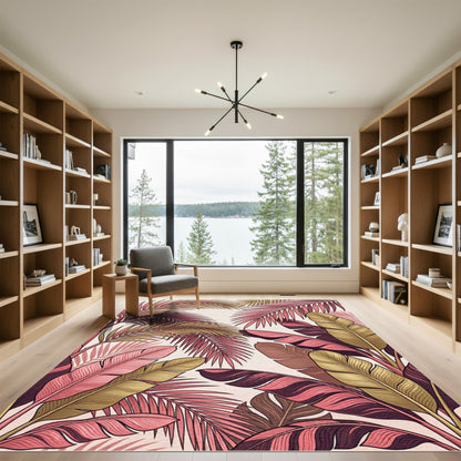 Tropical Pink Banana Leaf Arrangement Rug