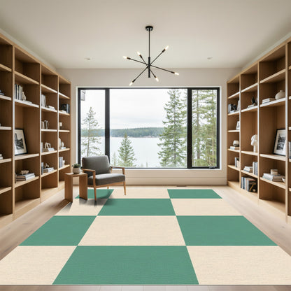 Teal Cream Checkerboard Square Arrangement Rug