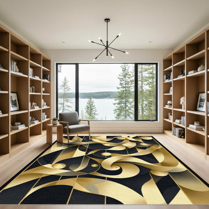 Gilded Art Deco Swirl Abstract Rug