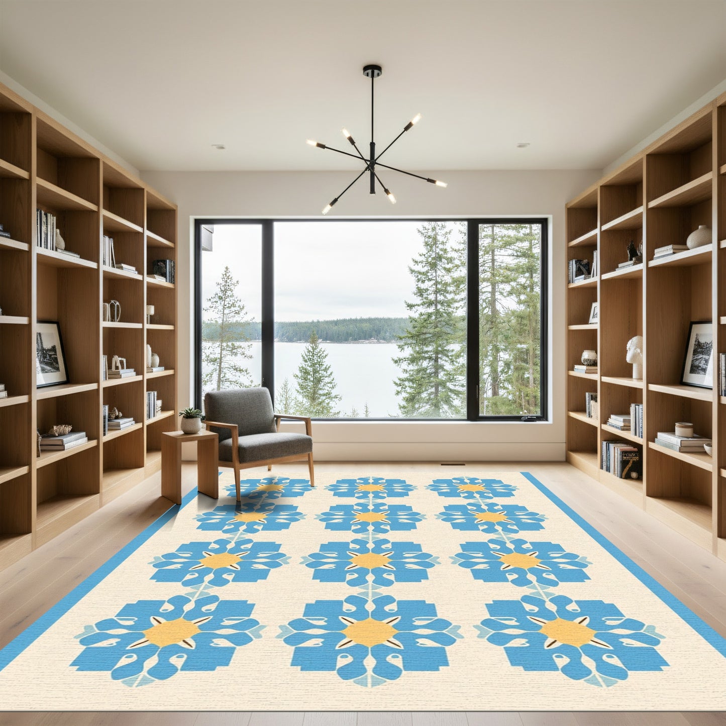 Terrific Blue Yellow Floral Repeating Rug