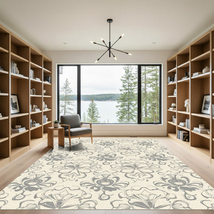 Cream Gray Baroque Floral Scroll Rug
