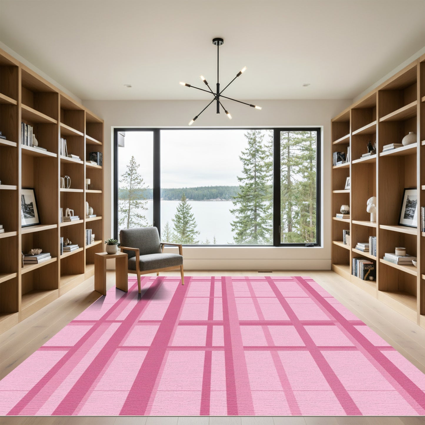 Pink Plaid Intersecting Lines Rug