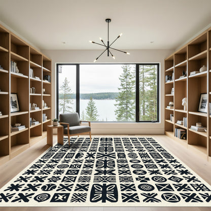 Tribal Geometric Black Symbols Rug