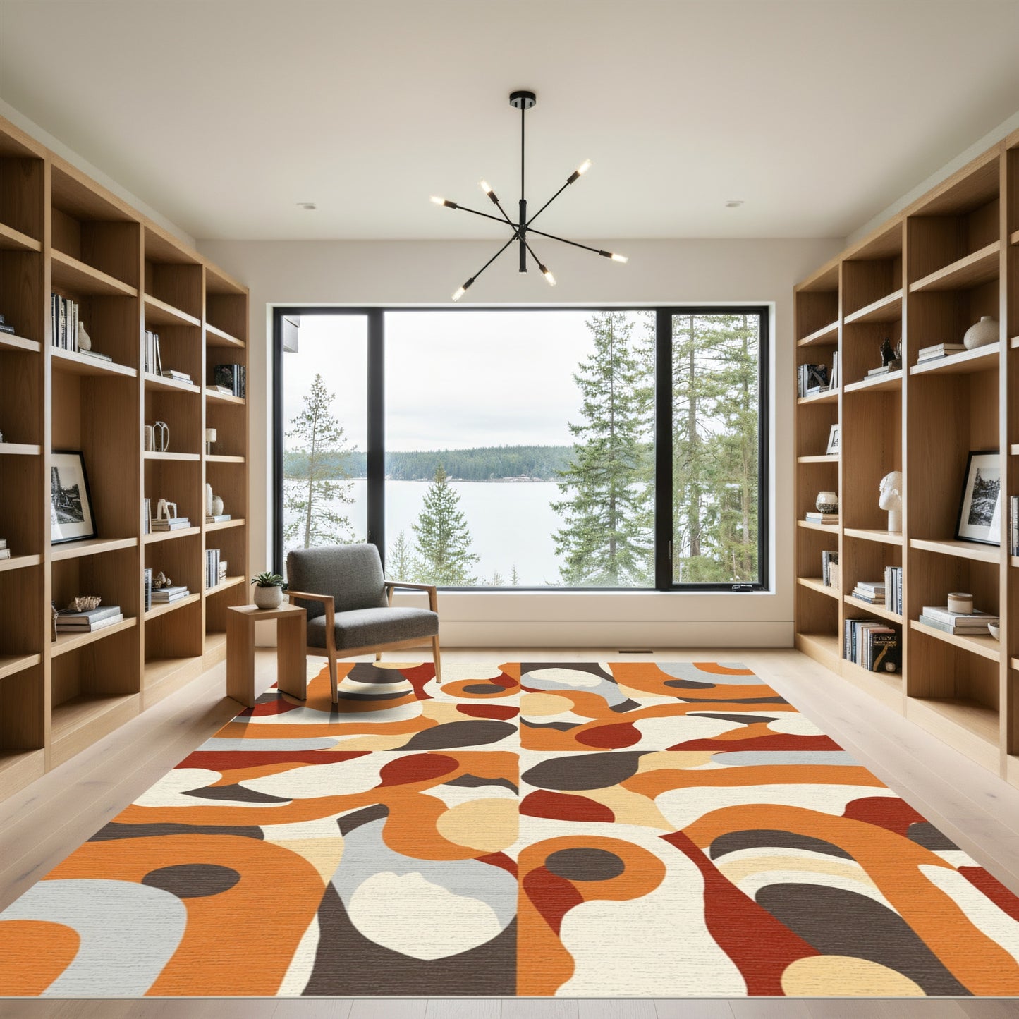 Rust Terracotta Cream Abstract Swirls Rug