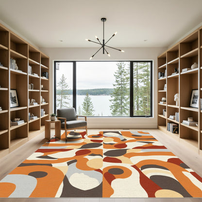 Rust Terracotta Cream Abstract Swirls Rug