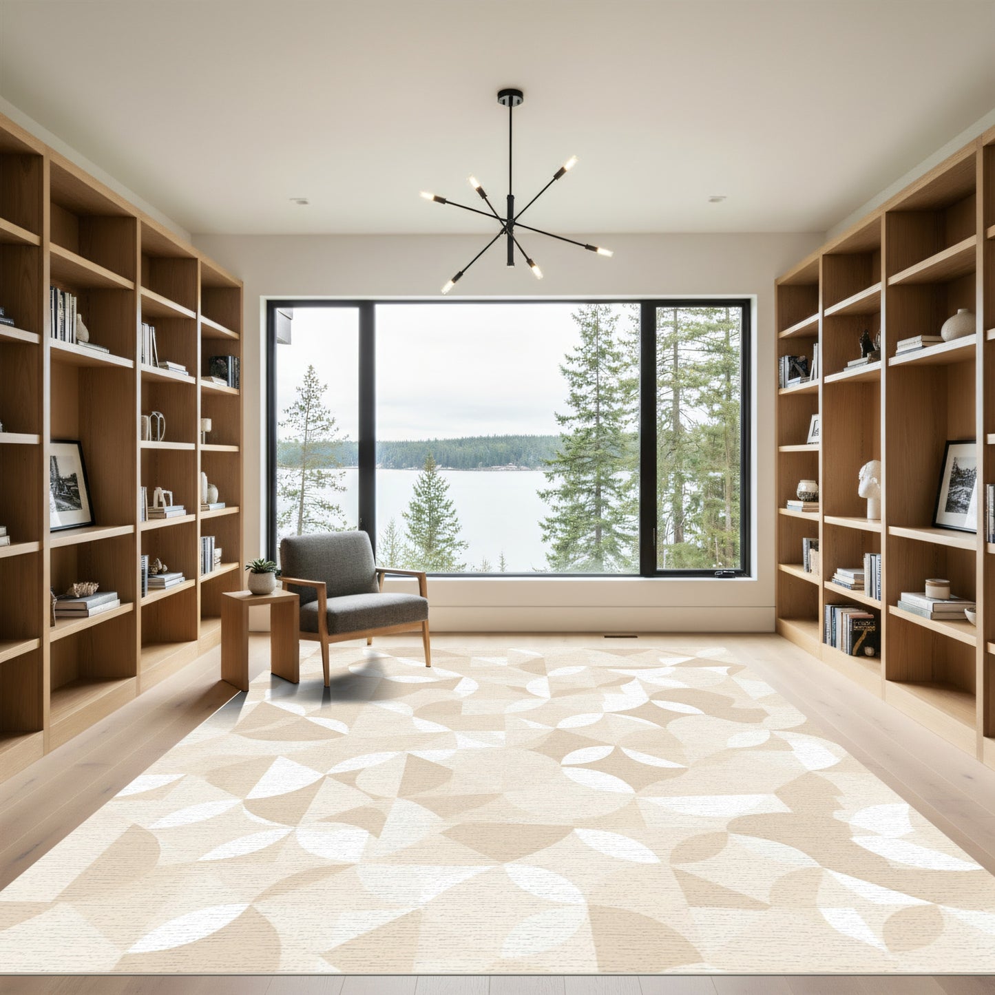 Neutral Geometric Quarter Circles Rug