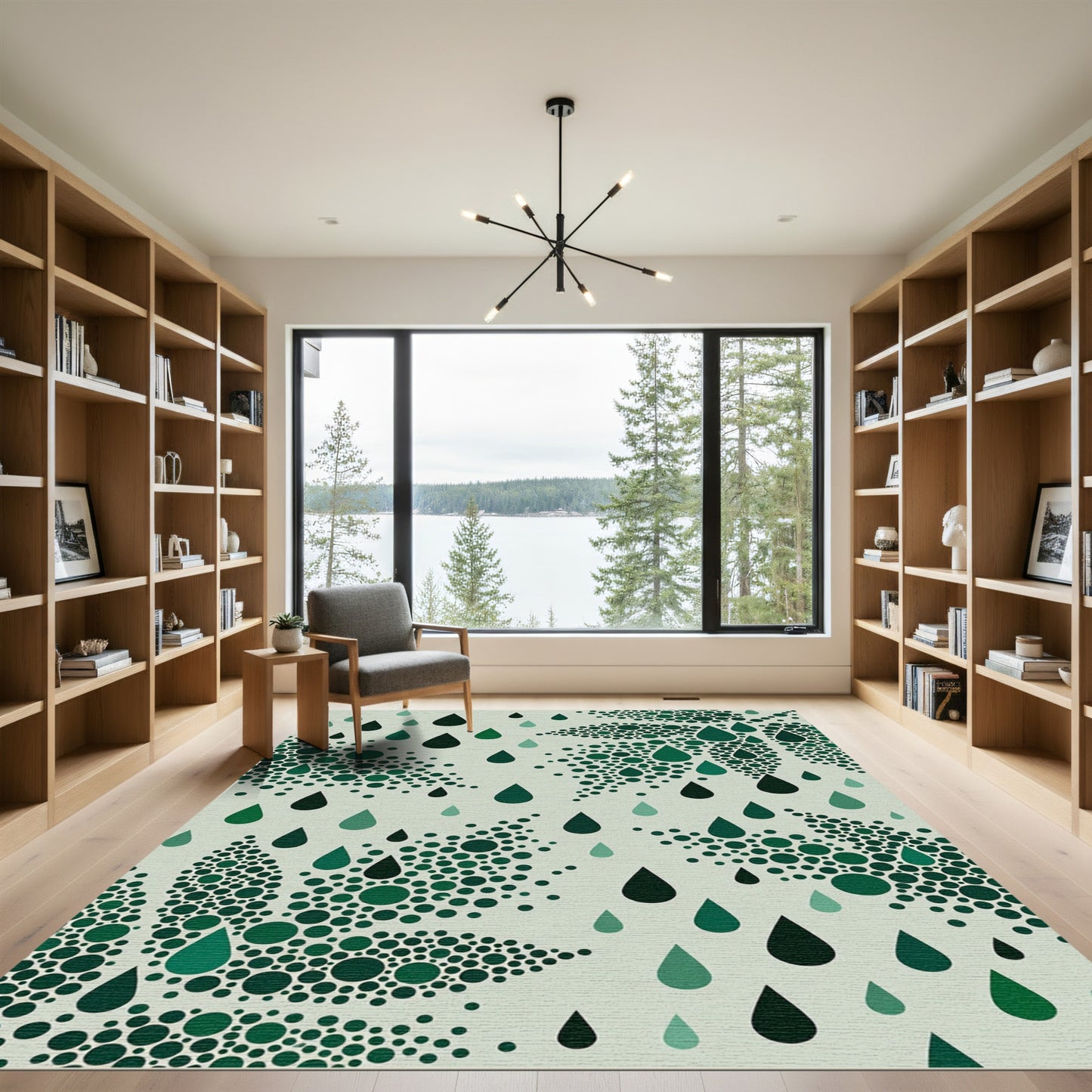 Deep Green Droplets Scattered Composition Rug