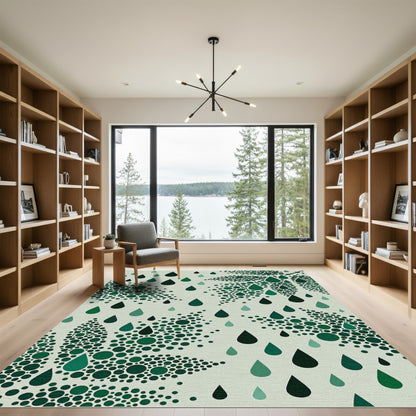 Deep Green Droplets Scattered Composition Rug