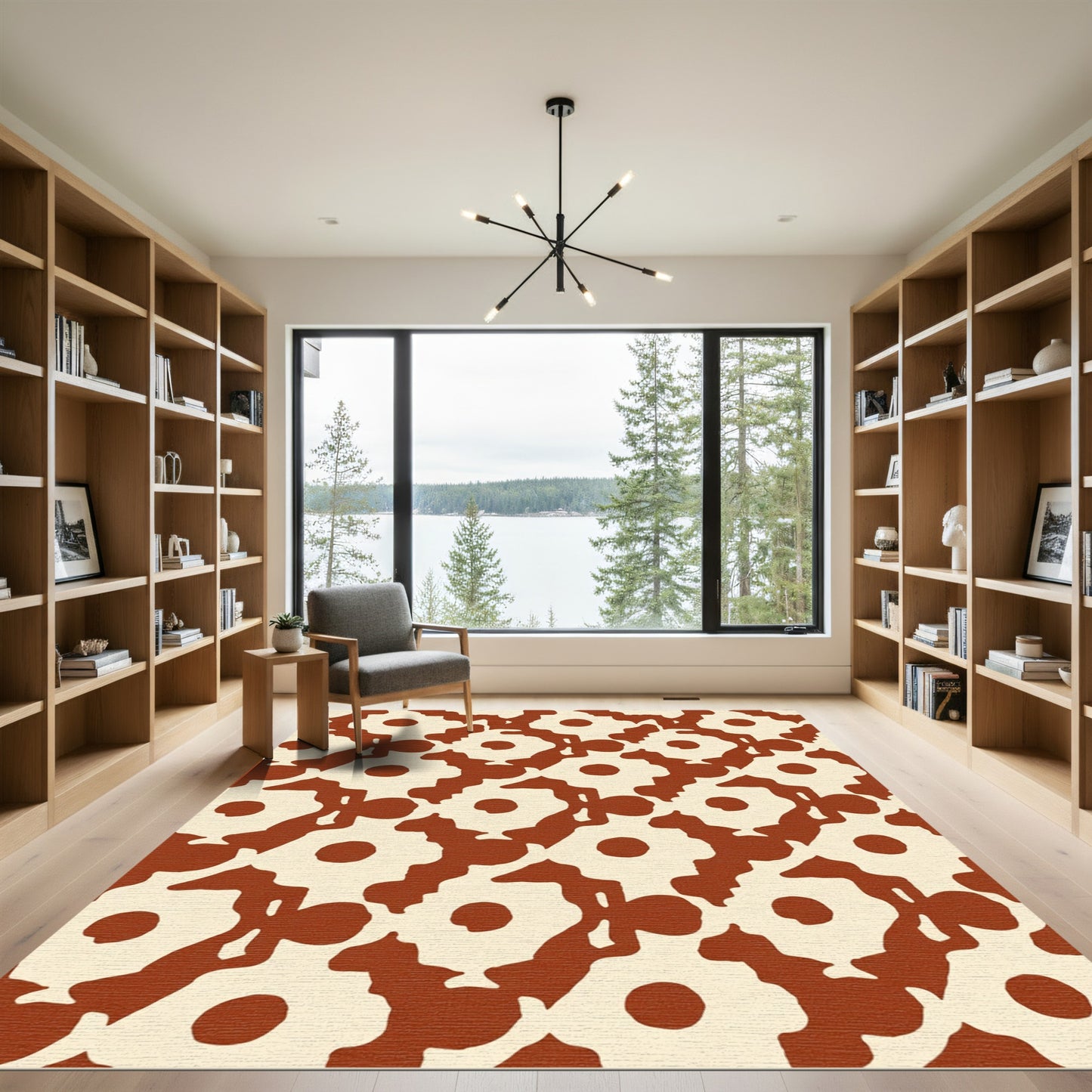Ochre Cream Abstract Floral Arrangement Rug