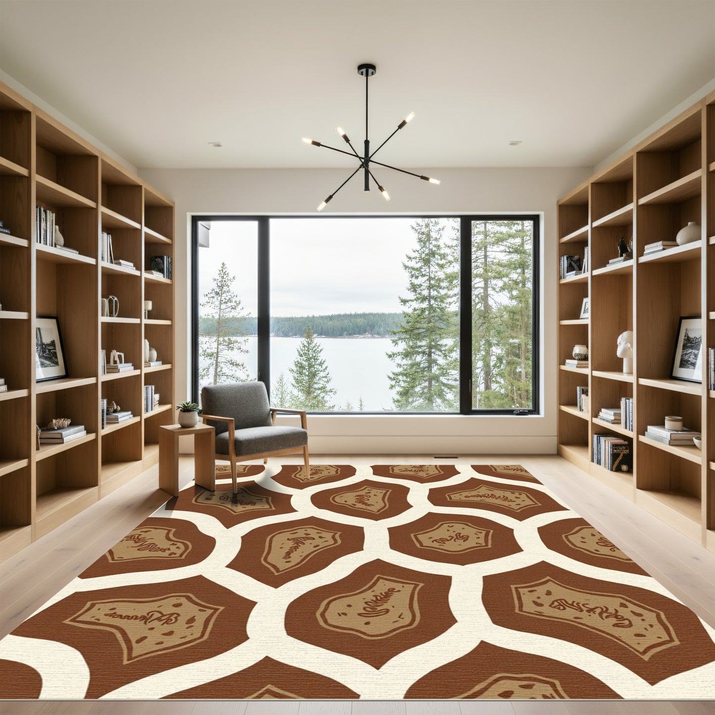 Organic Brown and Cream Abstract Shape Rug