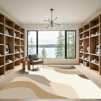Cream Earthy Tone Abstract Waves Rug