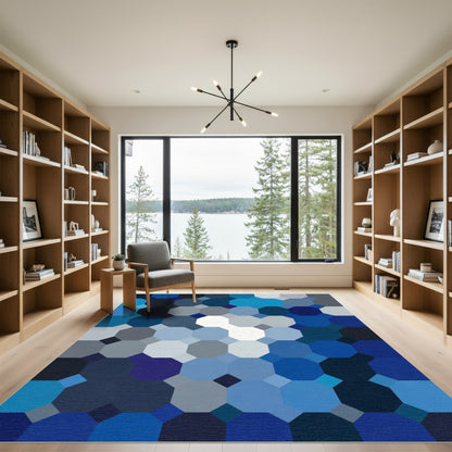 Deep Blue Octagon Mosaic Rug