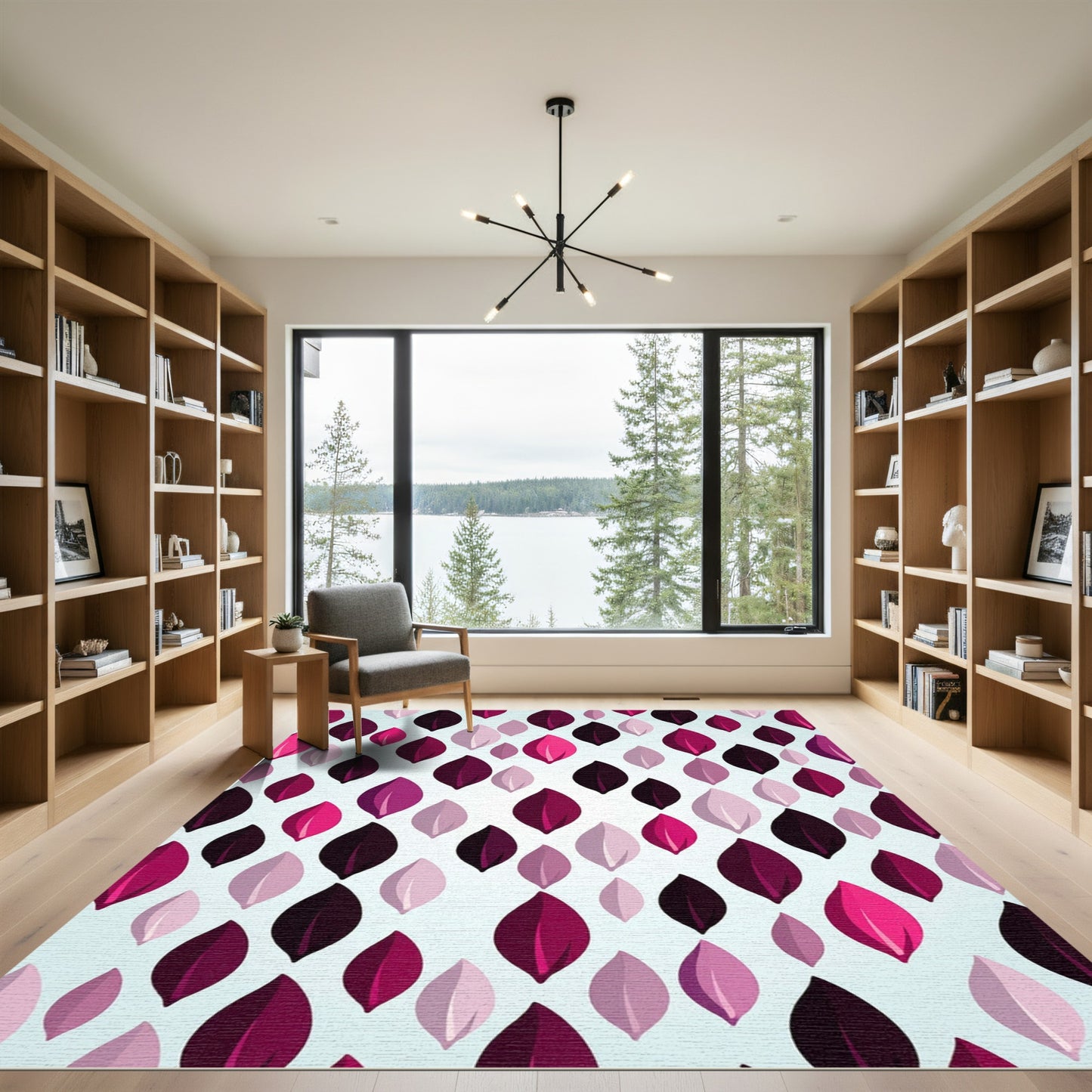 Deep Berry Pink Leafy Overlay Rug