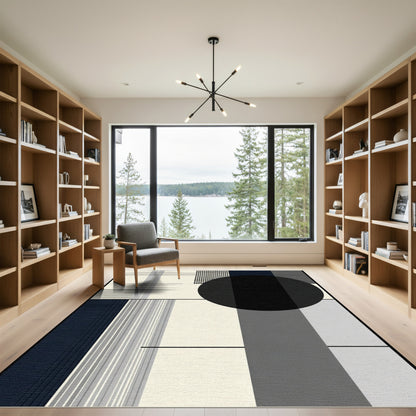 Geometric Abstract Black Circle Cream Rug