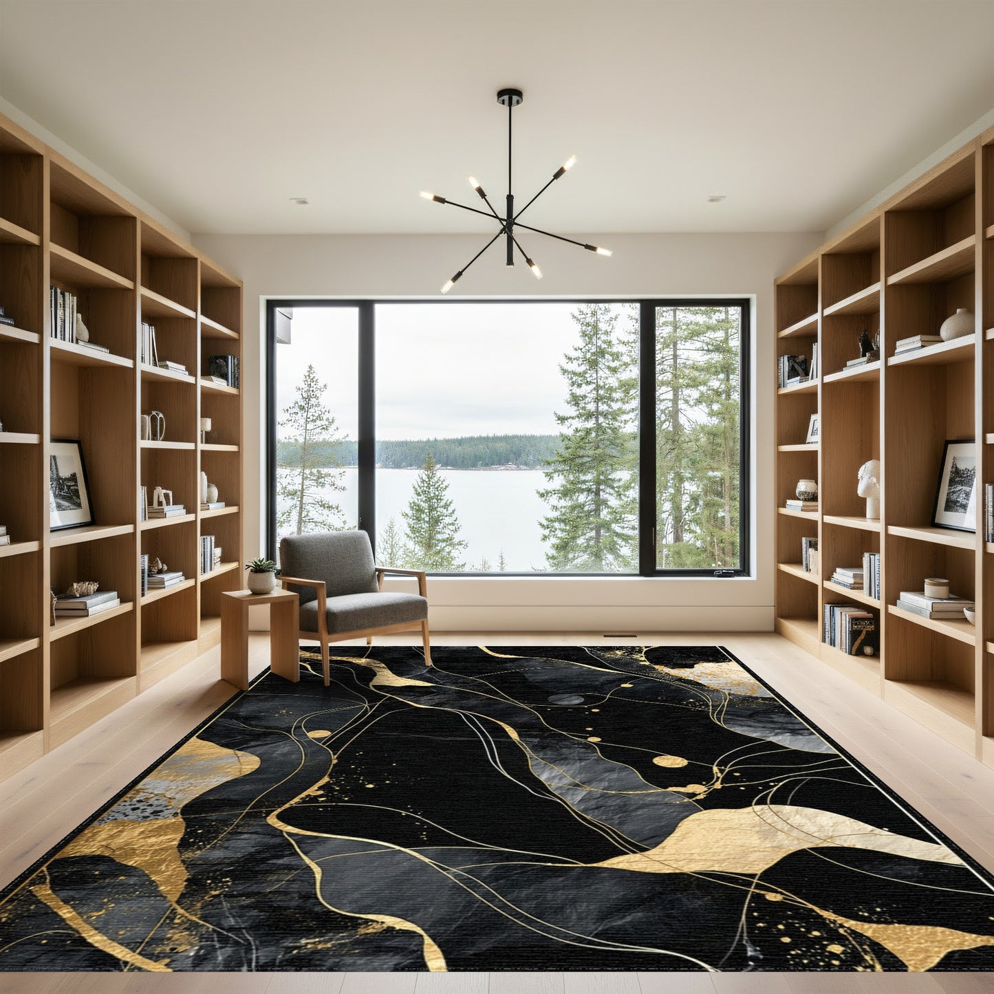 Black Gold Fluid Abstract Rug