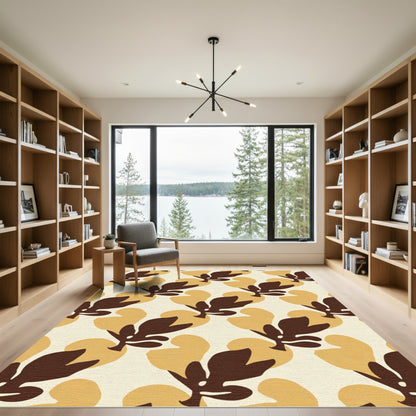 Bold Ochre Leaf Arrangement Rug
