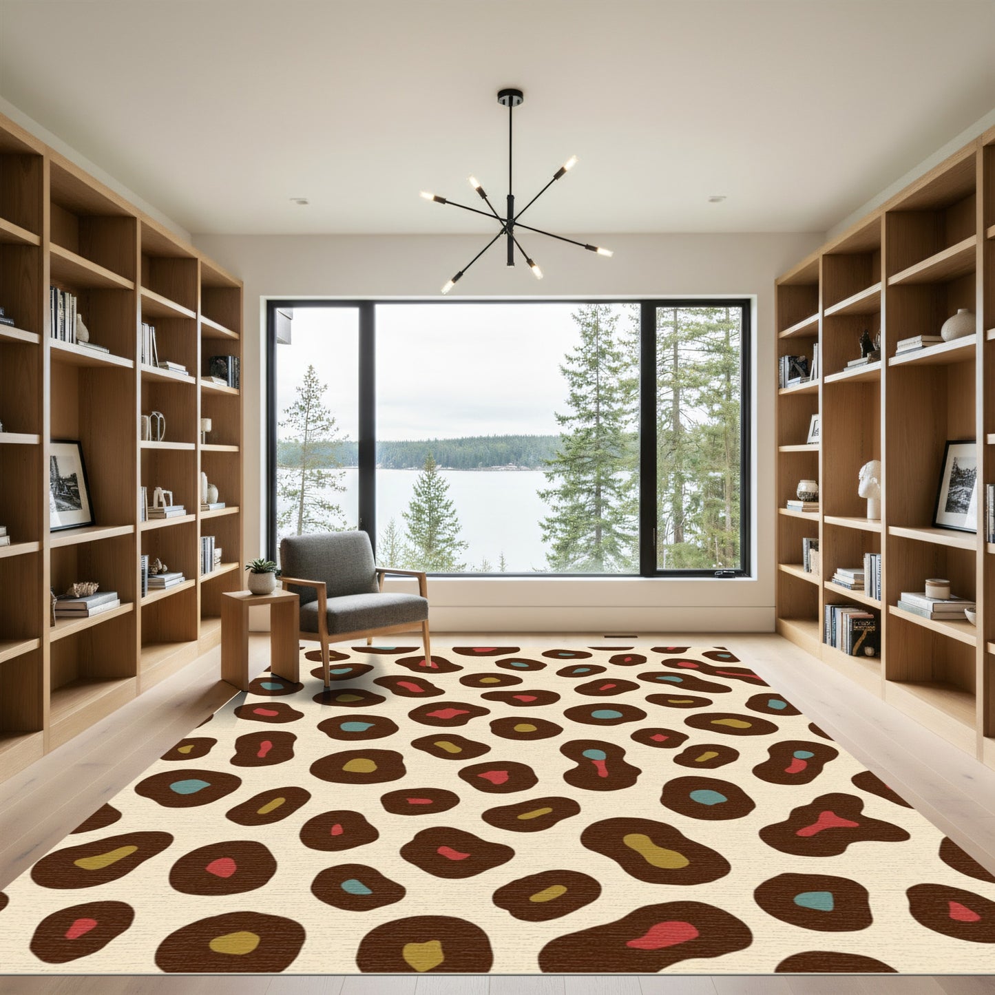 Brown Leopard Spots With Teal Accents Rug