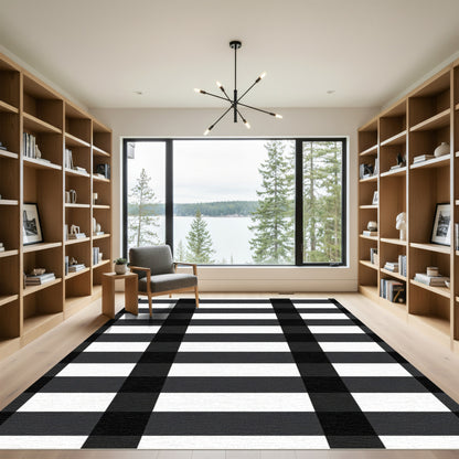 Black White Gingham Check Rug