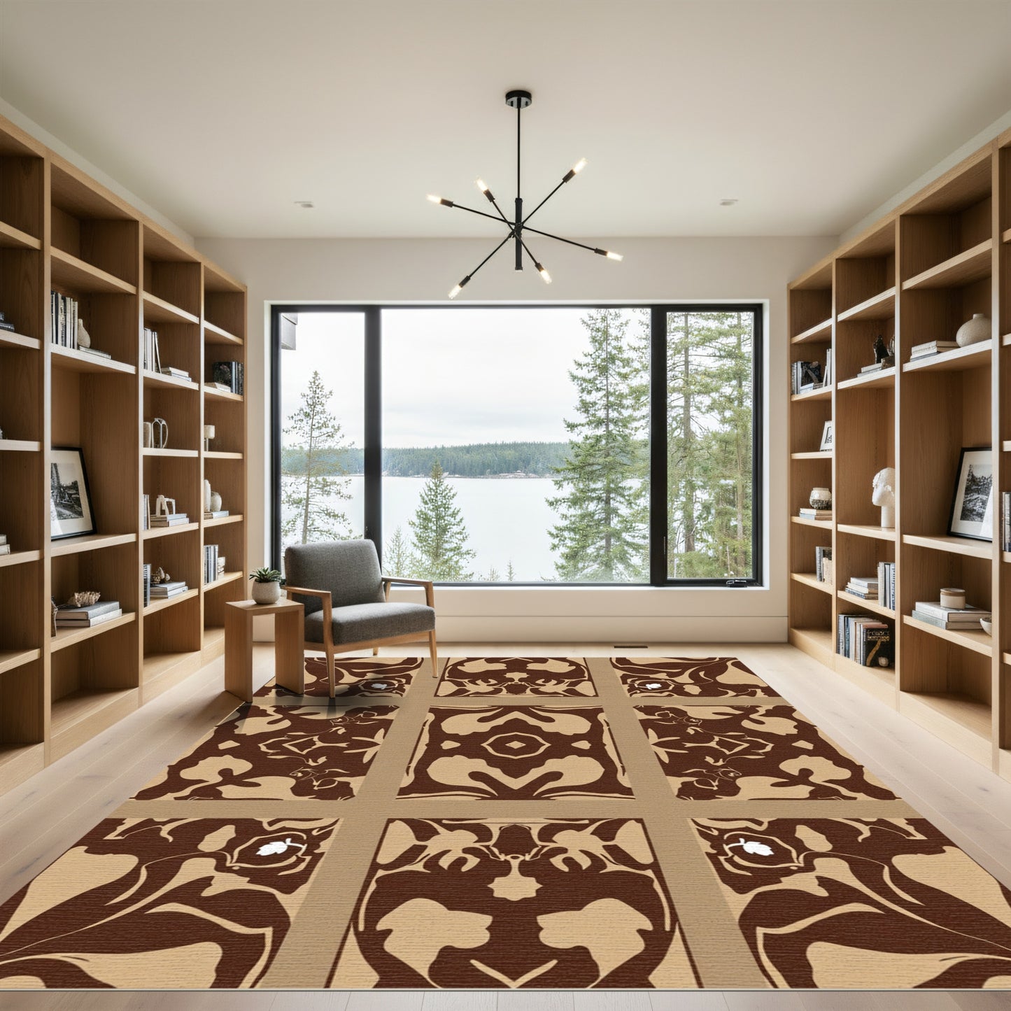 Brown Beige Organic Swirls Medallion Rug