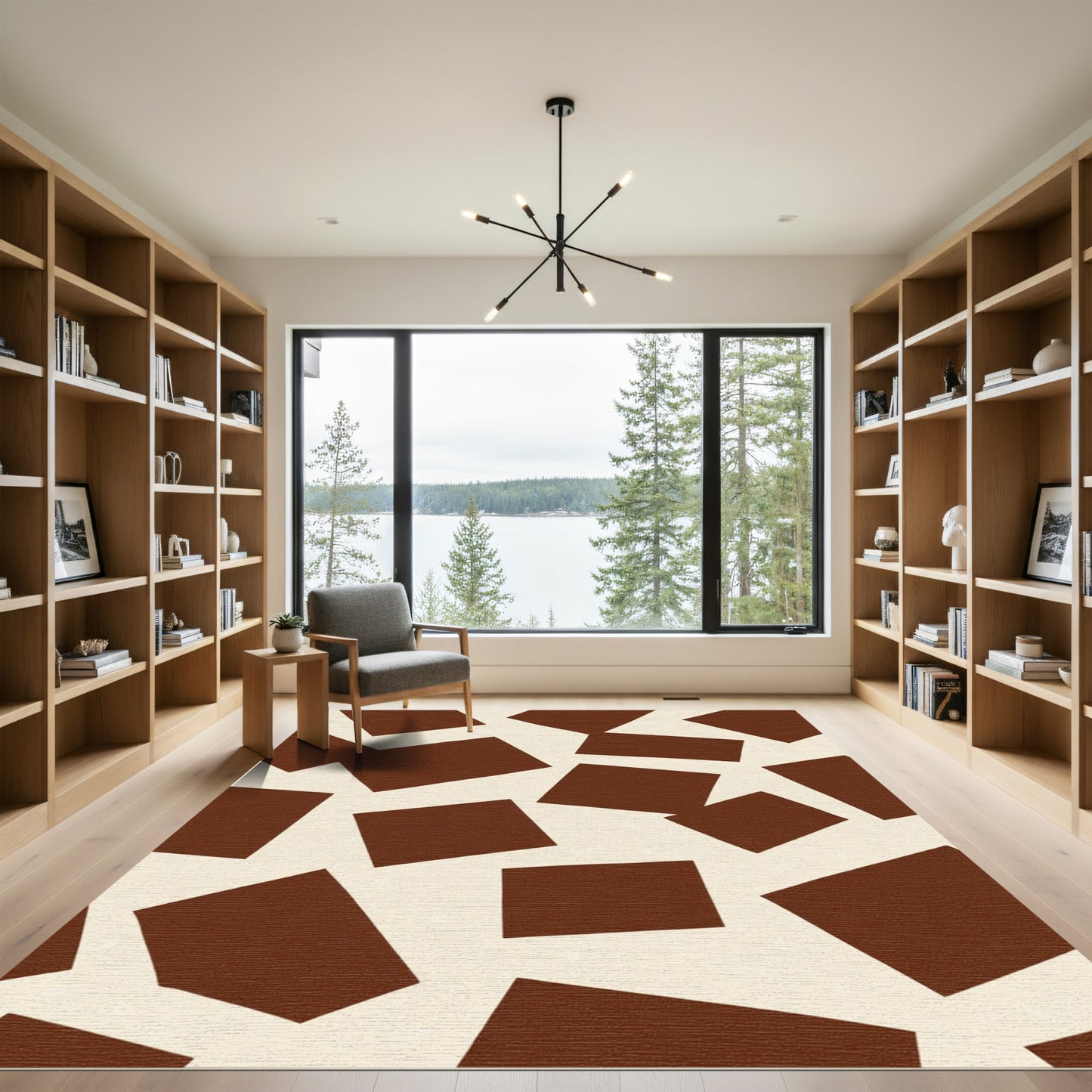 Abstract Brown Geometric Shapes Collage Rug