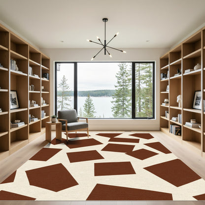 Abstract Brown Geometric Shapes Collage Rug