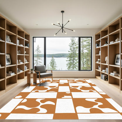 Terracotta White Irregular Checkered Rug