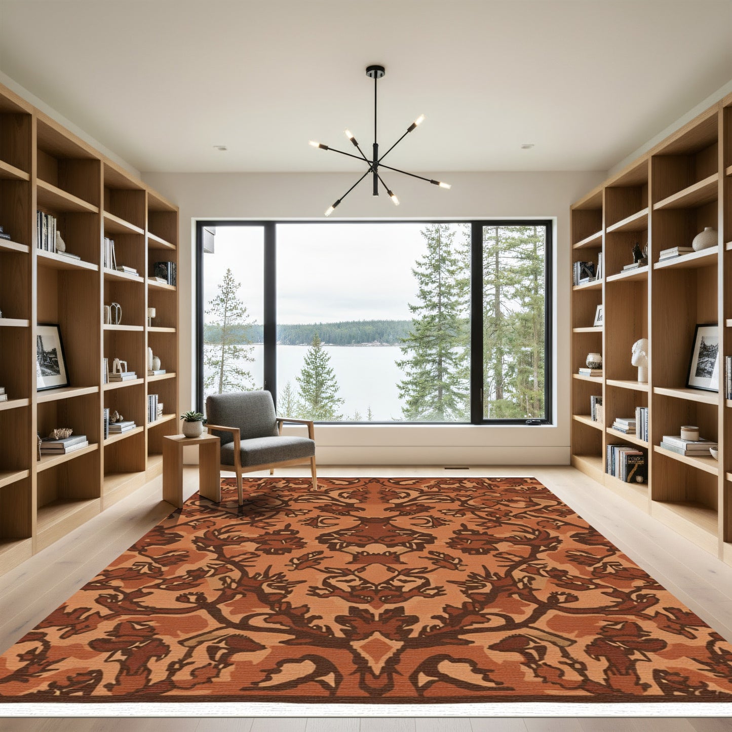 Earthy Tones Symmetrical Floral Vines Rug