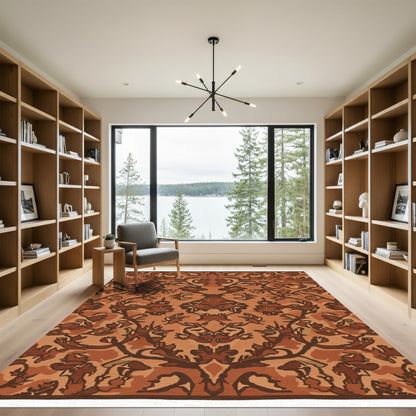 Earthy Tones Symmetrical Floral Vines Rug