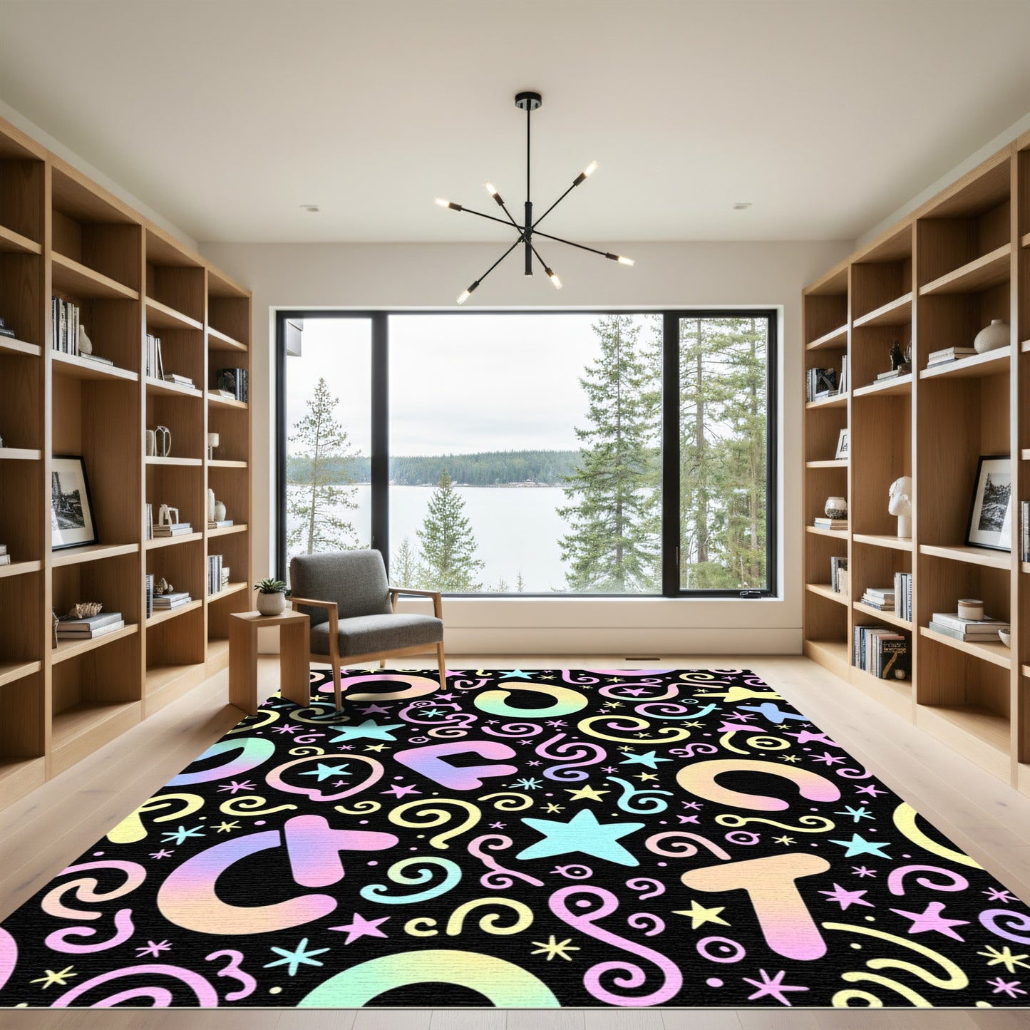 Pastel Rainbow Alphabet Stars Swirls Rug