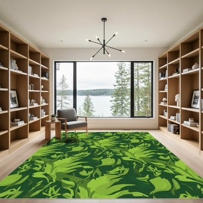 Emerald Green Abstract Botanical Swirls Rug