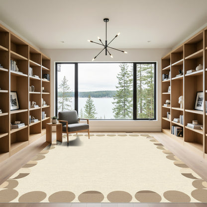 Neutral Earth Tone Circle Border Rug