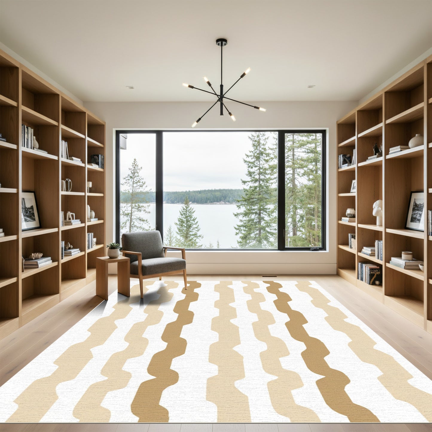 Neutral Toned Wavy Stripe Ribbons Rug