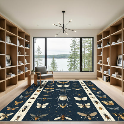 Vintage Insect Collection Dark Navy Rug