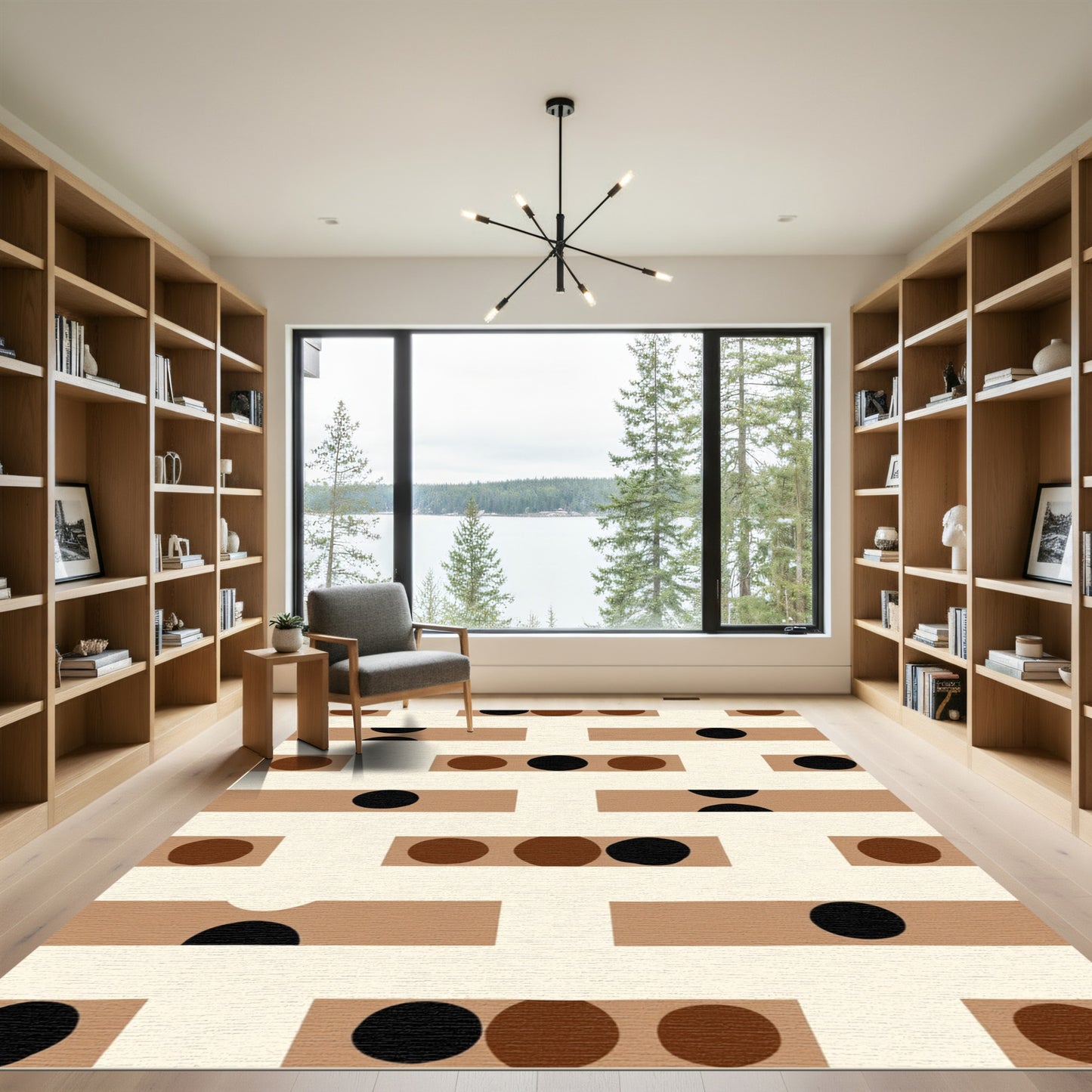 Brown Circles Geometric Stripes Rug