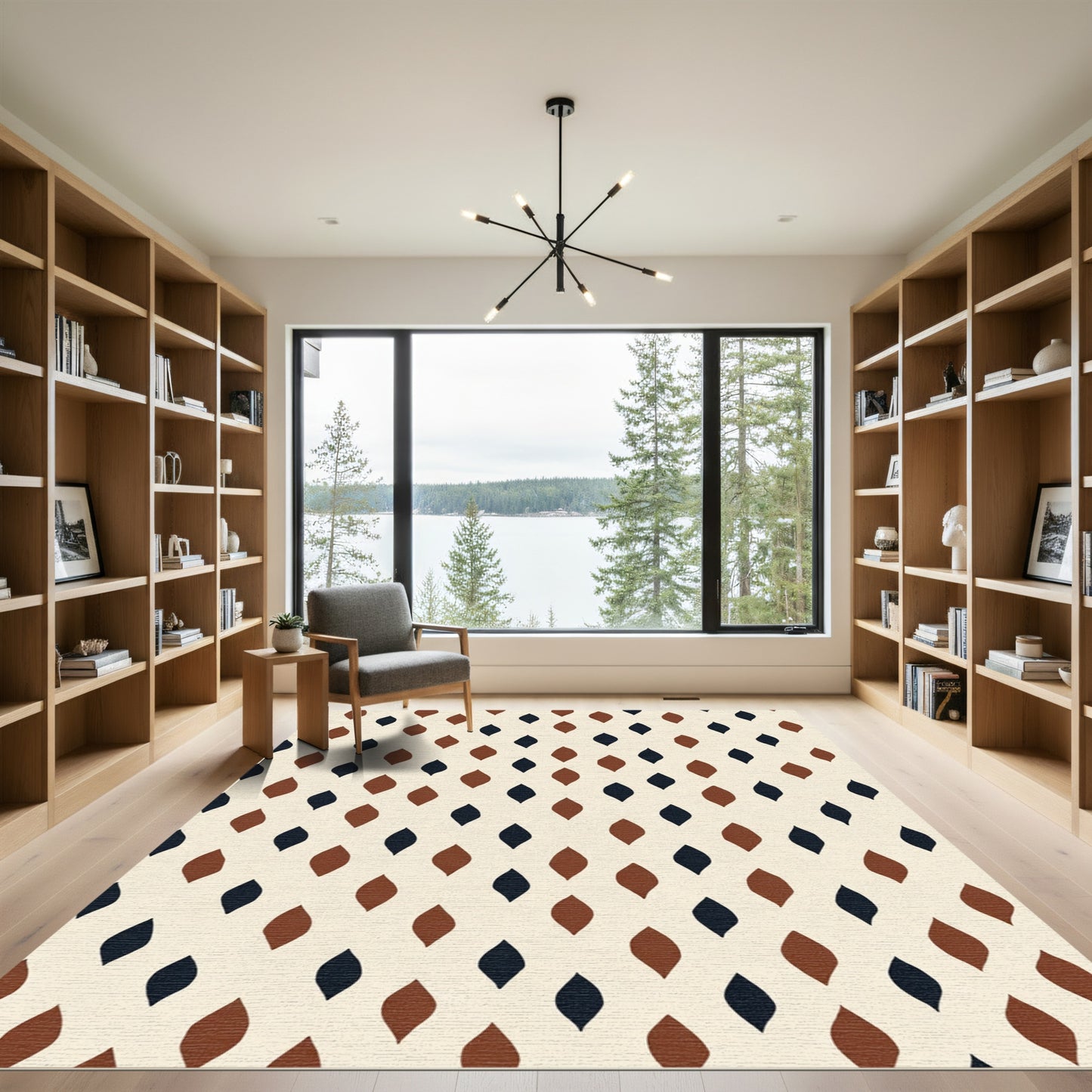 Terracotta Navy Leaf Scatter Rug