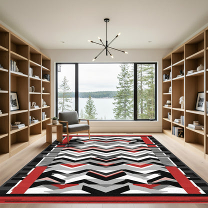 Bold Crisscross Red Gray Zigzag Rug