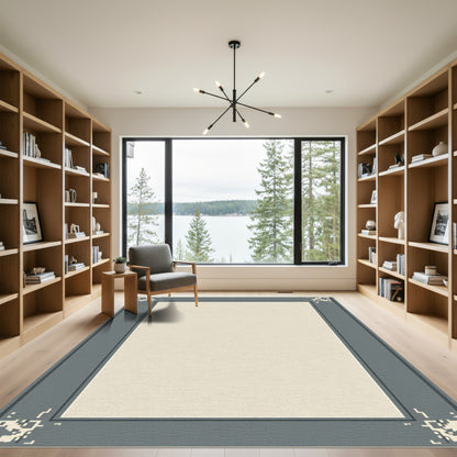 Minimalist Gray Bordered Cream Rug