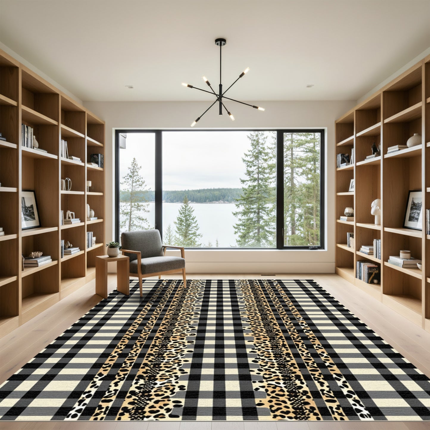 Black Ivory Buffalo Check Leopard Mix Rug
