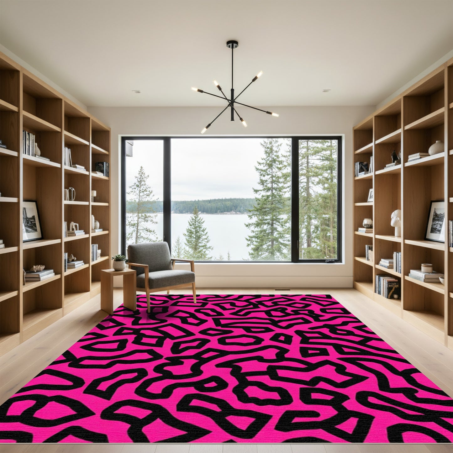 Hot Pink Black Abstract Jagged Shapes Rug