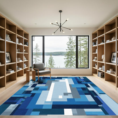 Cool Blue Geometric Abstract Rug
