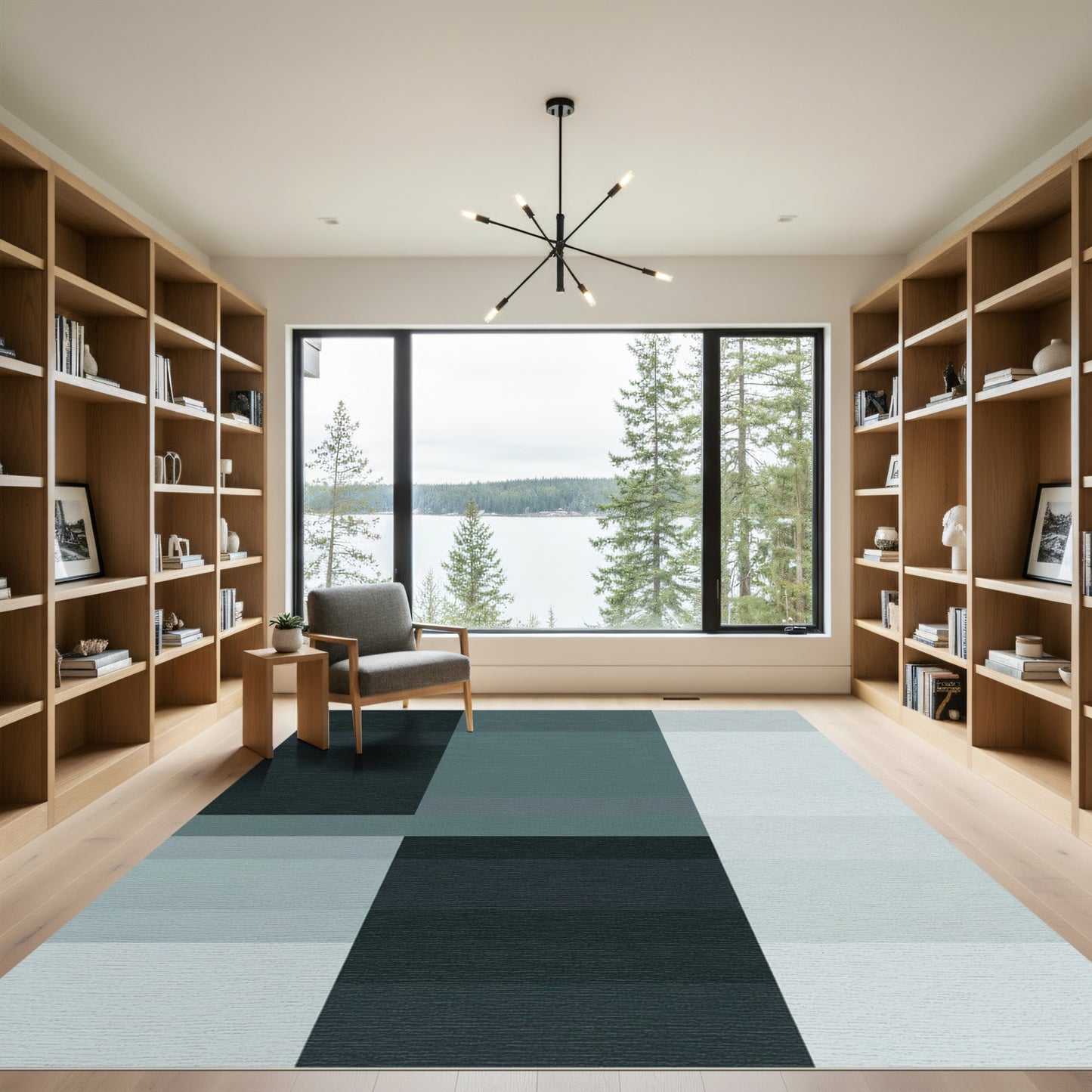 Cool-toned Geometric Block Rug