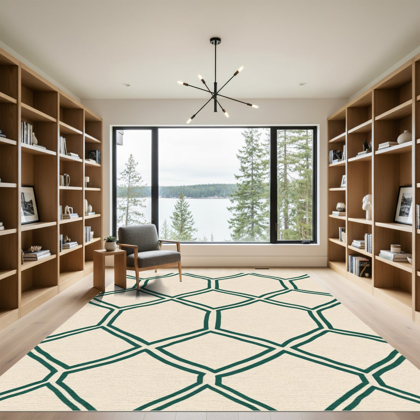 Deep Emerald Geometric Lattice Rug