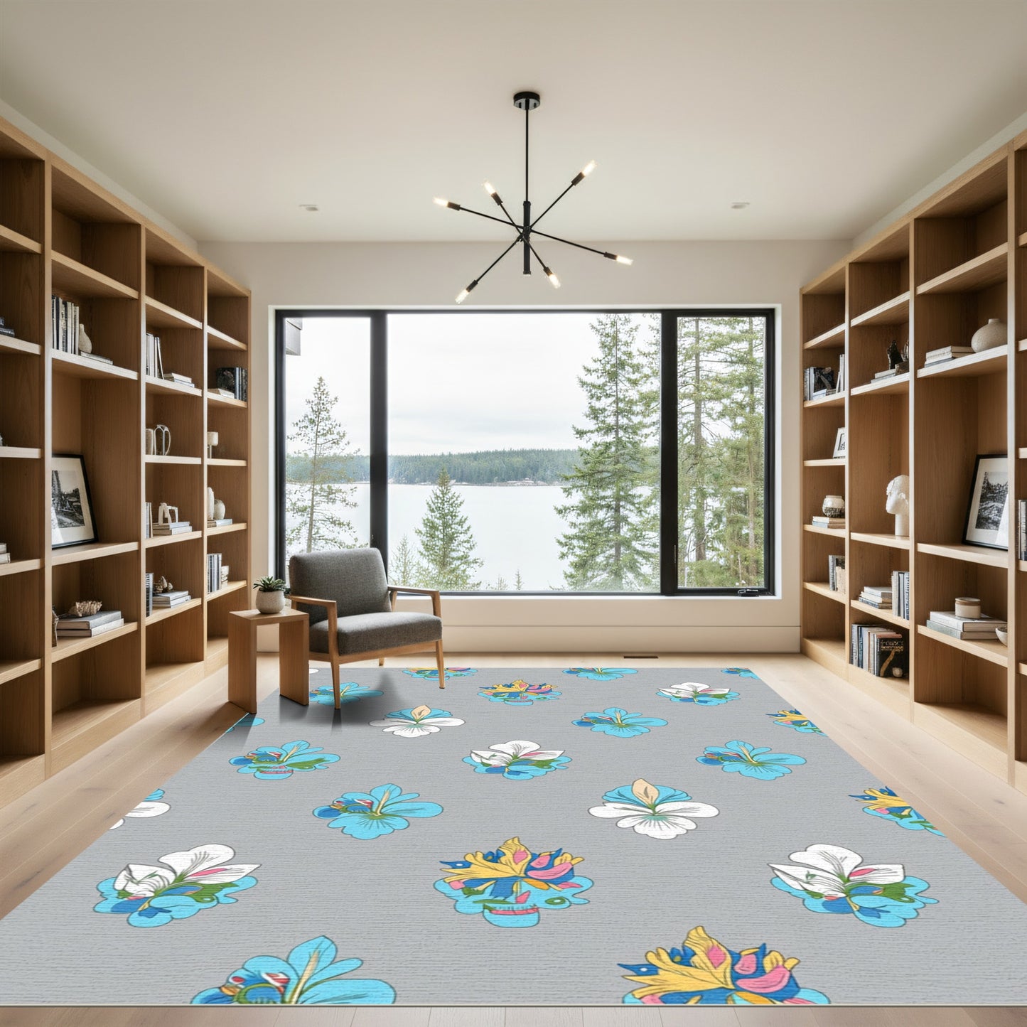Floral Crest White Aqua Yellow Rug