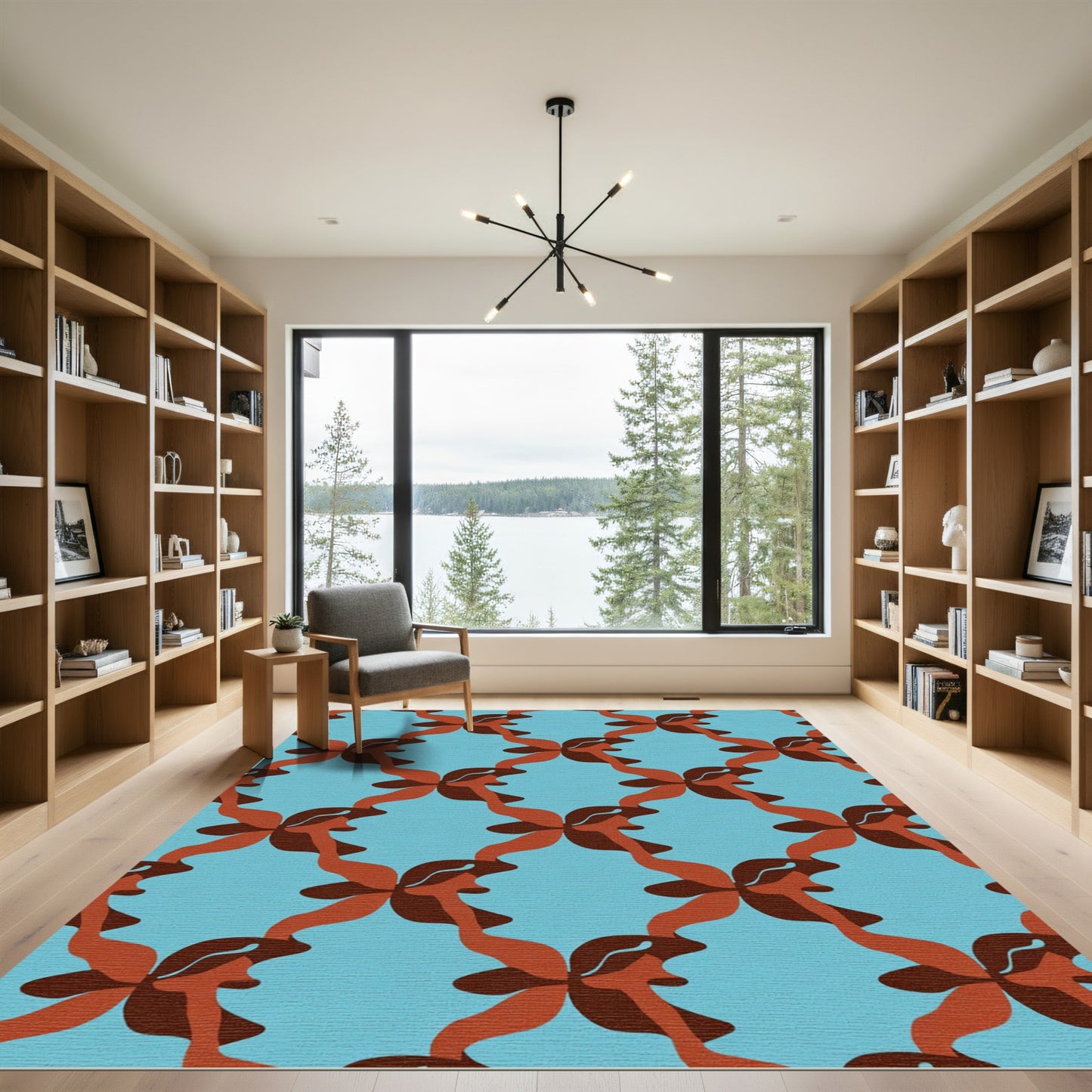Bold Brown Red Swirl Lattice Rug