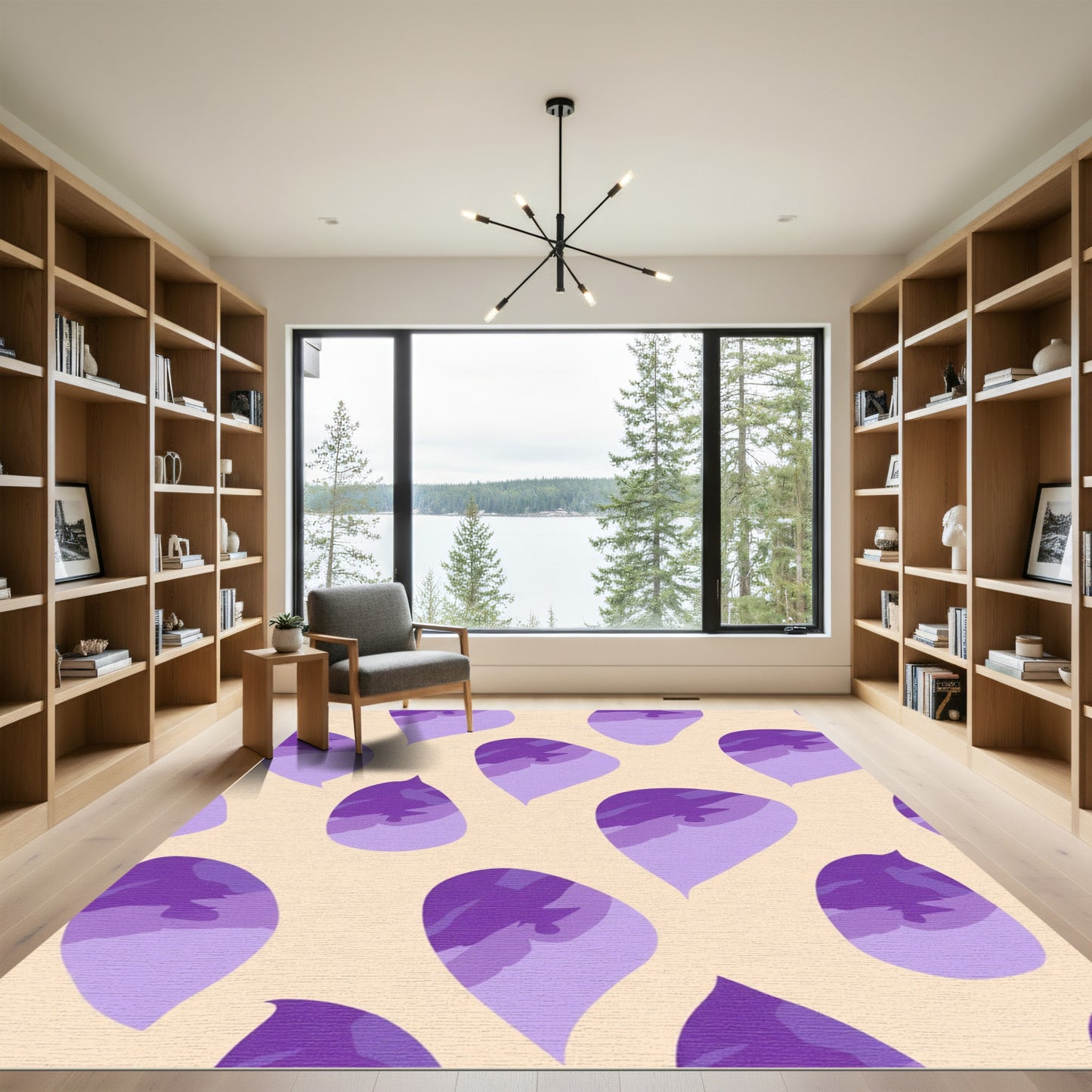 Abstract Purple Organic Leaf Shape Rug