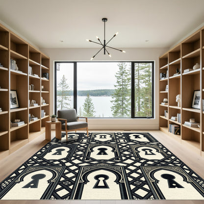 Black Cream Keyhole Archway Tapestry Rug