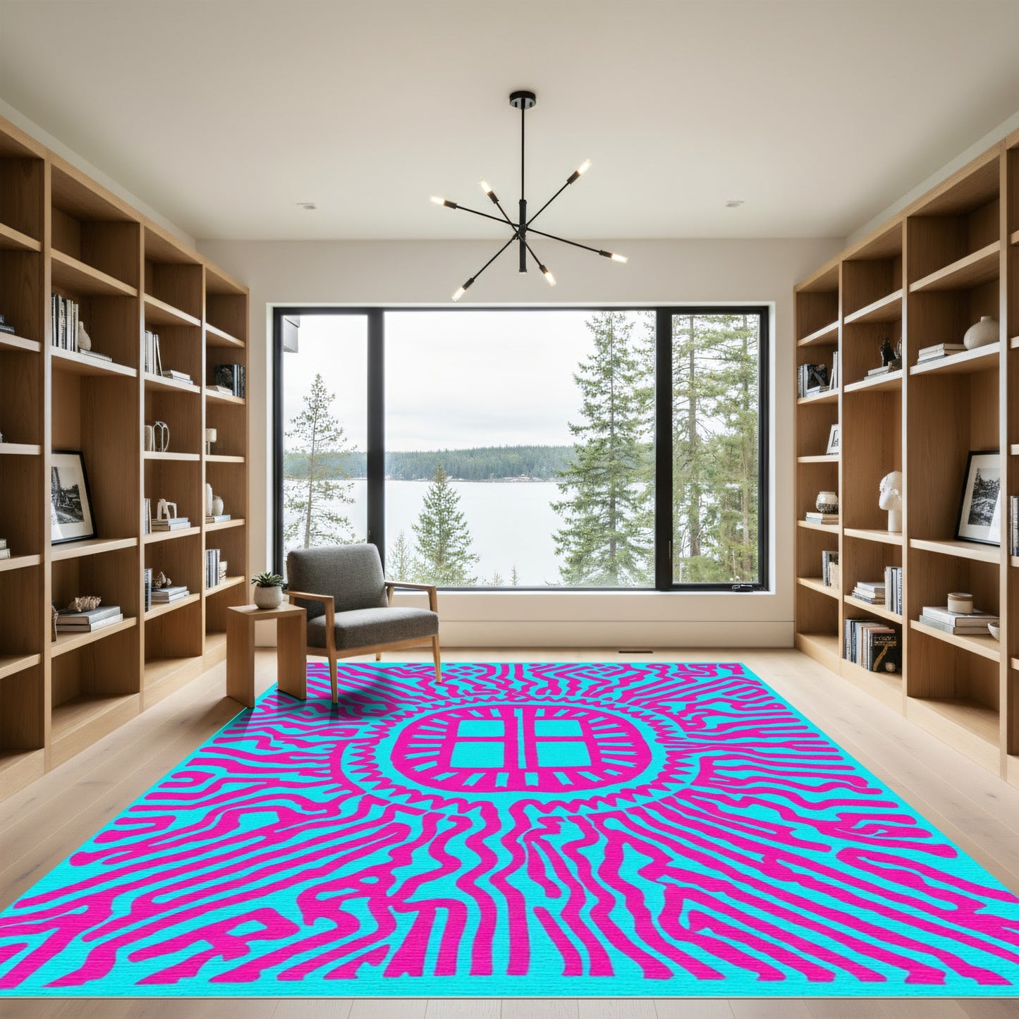 Bold Magenta Sunburst Maze Rug