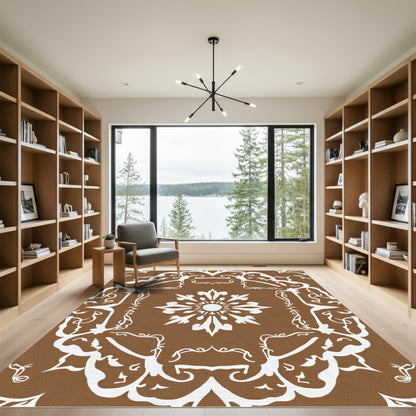 Brown White Floral Mandala Rug