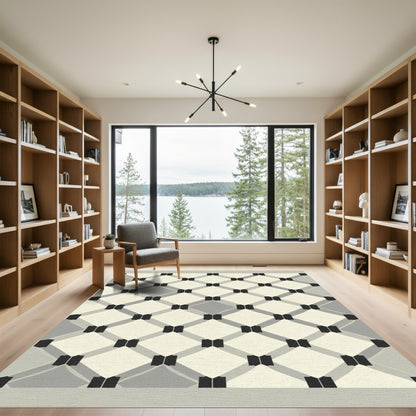 Cream Gray Diamond Interlock Rug