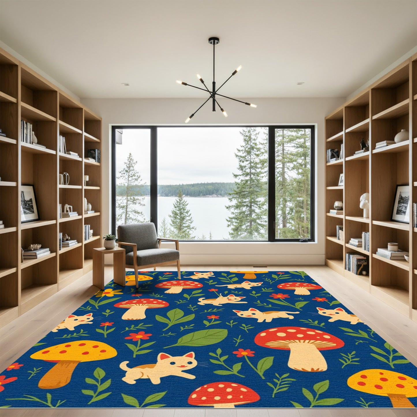 Whimsical Kittens And Mushrooms Meadow Rug